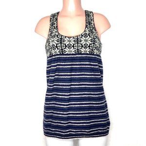 Free People Criss Cross Back Sweater Tank Top Wool Blend Blue Striped Geo